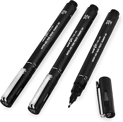 uni-ball PIN Fineliner, schwarze Schreibstifte mit feiner Spitze, wasser- und lichtbeständige Tinte, ideal für Skizzen, Scrapbooking, Konturen, Kunst, technisches Zeichnen, in Geschenkbox (3 Stück,