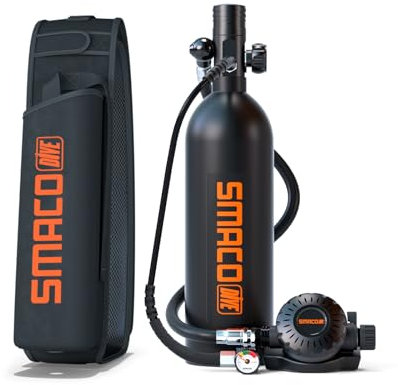 SMACO Mini Tauchflasche 1L Kleine Sauerstoffflasche Tauchen Mini Taucherflasche bis zu 20 Minuten Tauchen Sauerstofftank Taucher Set Tauchausrüstung Tragbare S400 PRO