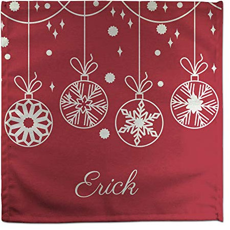 Maßgeschneiderte Stoffserviette mit Namen. Baumwolle. Personalisierte Geschenke. Personalisierte Weihnachtsdekoration. Verschiedene Entwürfe. Weihnachtskugeln