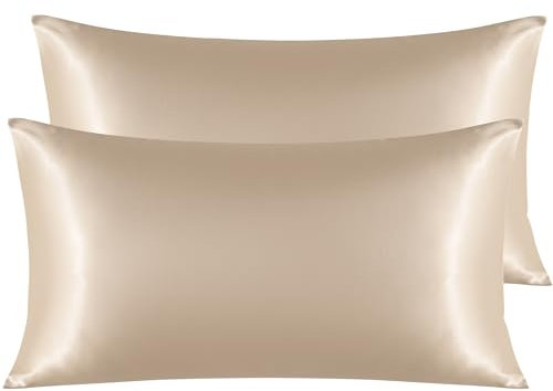 NTBAY 2 Stück 40x80 cm Seidensatin-Kissenbezüge für Haar und Haut, luxuriöse und seidige King-Size-Kissenbezüge mit Hotelverschluss, Taupe