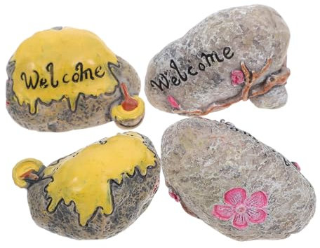 4 Pz Pietra Finta Micro-paesaggio Sculture All'aperto Per Le Vacanze Calpestio Della Passerella Mini Ornamenti Da Giardino Calpestio Animale Figura Resina Numero Bicchiere Piccolo