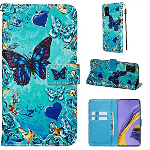 NiaCoCo Case for Samsung Galaxy A51 4G Case Cover 3D Image PU Leather Wallet Case Cover Card Slot Magnetic Closure Flip Kickstand+Screen Protector 1 PCS (Butterfly)