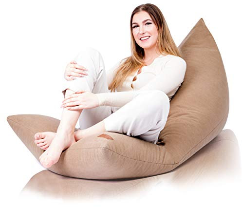 Aiire XXL Sitz Sack Erwachsene mit Füllung - Riesen BeanBag Design für Kuschelecke – Bodenkissen Großer, Sitzkissen Boden, Bodenstuhl Boho - Gaming Sitzsäcke Liege mit Lehne Braun