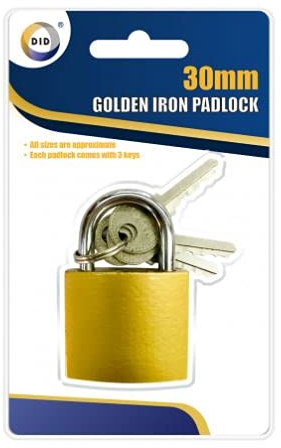 Primes DIY Vorhängeschloss, 30 mm, goldfarben, Eisen, robust, klein, groß, Outdoor-Sicherheits-Bügelschloss, Spind, Rucksack, Werkzeugkasten mit 3 Schlüsseln