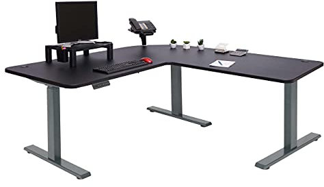 Mendler Eck-Schreibtisch HWC-D40, Computertisch elektrisch höhenverstellbar 178x178cm 84kg MVG - schwarz, anthrazit-grau