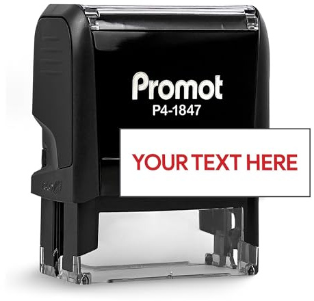 Promot Self Inking 1 Line Custom Stamp - Personalized Name Stamp for Office, Teacher, Address & Business Label Stamp - Choose Font, Ink Color, Pad, Self Inking for Personal & Professional Use - Medium