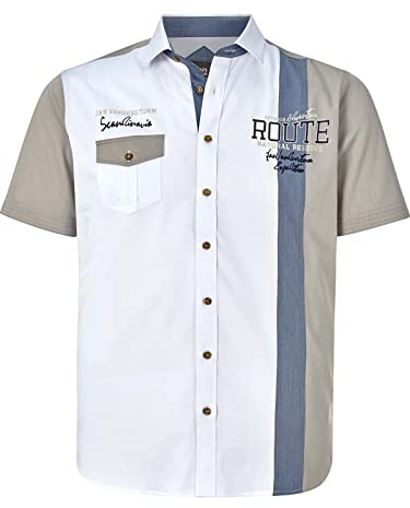 Jan Vanderstorm Herren Kurzarmhemd Bodvar mit Kontrasteinsatz an Kentkragen und Schulterpasse | Brusttasche | hochwertige Baumwollmischung | große Größen L-7XL weiß, 3XL (XXXL) - 47/48