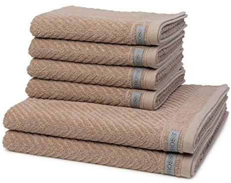 Ross - 6 teiliges Frottier-Set - Smart (4 X Handtuch 2 X Duschtuch im Set) - 520 g/m2 - Baumwolle - Frottee - saugstark - weich und flauschig - Nougat