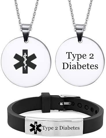 KBNSUIAN Paquete de 2 pulseras personalizadas de alerta médica tipo 1 2 para diabetes para mujeres, niños, hombres, pulsera de concienciación diabética, colgante de joyería de identificación para