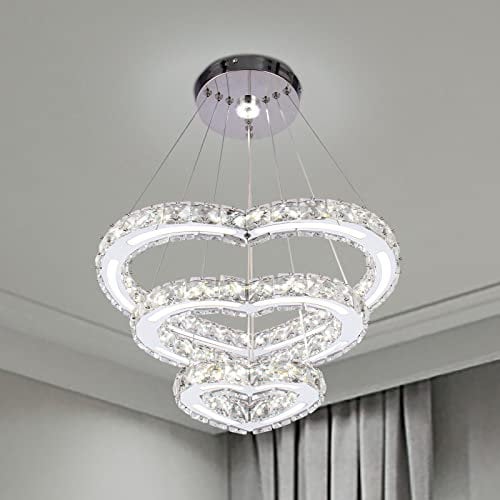 FRIXCHUR Moderne LED Kronleuchter Kristall Pendelleuchte Esstisch Schlafzimmer Esszimmer Wohnzimmerlampe Kristall Deckenleuchte Hängelampe Deckenbeleuchtung Herzförmig(Kaltes Weiß)