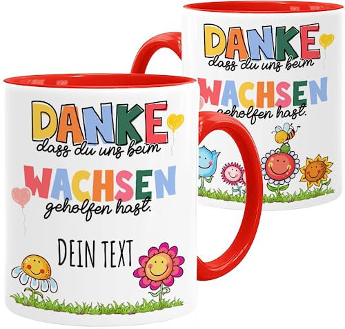 Tassenliebling® Abschiedsgeschenk Kindergarten personalisierte Tasse Rot Erzieherin Tagesmutter Kita - Danke dass du uns beim Wachsen geholfen hast - Erzieherin Geschenk