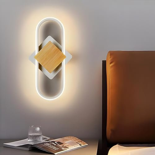 ZTWLEED LED Wandleuchte Innen,14W 1600LM Wandlampe LED Runde Warmweiß 3000K Wandleuchte Holzmaserung für Schlafzimmer Wohnzimmer Korridor,110-240V