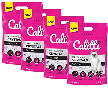 KAHU by CALITTI Micro Silikat Katzenstreu • Premium Crystals Silikatstreu • Saugstark Kiselgel • Katzensand • Staubfrei • Klumpfrei • 4er Pack (15,2L) • Feinheit: Crystals