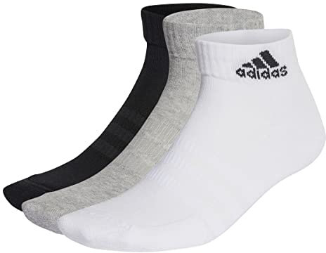 adidas Unisex - Adulto Cushioned Sportswear Ankle Socks 3 Pairs, Medium Grey Heather / White / Black, 13-14.5