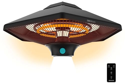 Cecotec Calefactor Eléctrico de Exterior de Techo ReadyWarm 2000 Power Ceiling. 2000 W en 3 Niveles, Tecnología Halógena, Protección IP34, Mando a Distancia, Área de Cobertura 10 m2