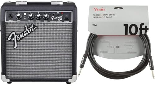 Fender Amplificador Frontman 10G Combo para Guitarra Eléctrica y Cable de Instrumento Professional Series, 3m, Recto/Recto, Negro