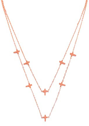 enflame Damen Halskette aus Edelstahl Kreuze Anhänger Layer Ankerkette Schmuck Mehrreihig Karabinerverschluss, Farben:Roségold, Größe:One Size