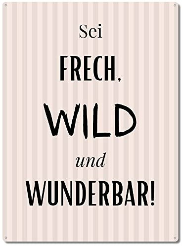 Interluxe Schild 300x220mm Wandschild Metallschild - Sei frech wild und wunderbar Dekoschild mit Spruch Familie Family home Geschenkidee Mitbringsel