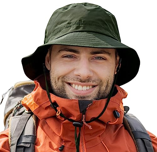 TOP-EX Waterproof UPF 50+ Sun Bucket Rain Hat for Men Golf Walking | UVCoolix™ Mesh Lined, Fits 55-66cm, Crushable, Packable, Wide Brim, Windproof, Chin Strap, Quick Dry, Lightweight