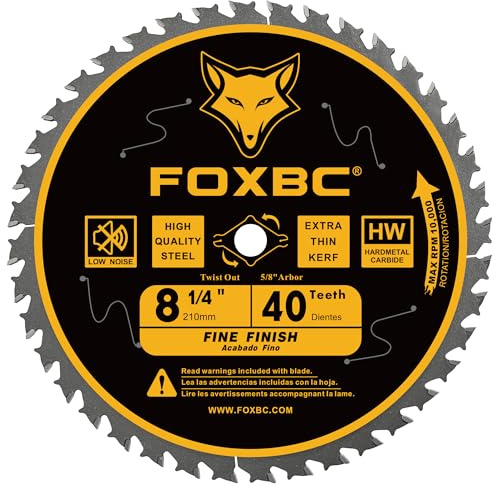 FOXBC 8-1/4 Table Saw Blade 40 Tooth Finishing Circular Saw Blade with 5/8 Arbor, Diamond Knockout