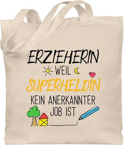 Shirtracer Baumwolltasche - Taschen - Erzieherin Superheldin - Unisize - Naturweiß - jutebeutel geschenk für abschied erzieher tasche kita erzieherinnen danke beutel kindergarten geschenke fuer