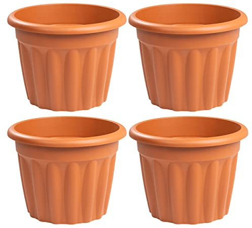 40cm Plastic Garden Planters Outdoor- 20L Round Large plant pots with Drainage Hole for Garden Pots Nursery Aloe Orchid Seedlings Sapling Box [Terracotta/Pack of 4]