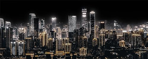 Glasbild Shining City 50 x 125 cm - Faszinierende Skyline bei Nacht - MADE IN EUROPE - Leicht montierbar - Einblick in die Pracht einer aufstrebenden Metropole