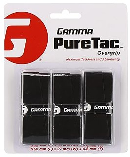 Gamma Sports PureTac Tennis Overgrip, White or Black, Extra Tacky Racquet OG, Moisture Absorbent, 1, 3, and 12 Packs Available,Superior Playability, Racket, Pickleball, Platform, Badminton, Paddle