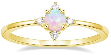Titaniumcentral Vorsteckring Damen Schmal 14K Vergoldet Opal Ring Zirkonia Zierlich Verlobungsringe Eheringe Versprechen Ringe (Gelbgold,60 (19.1))