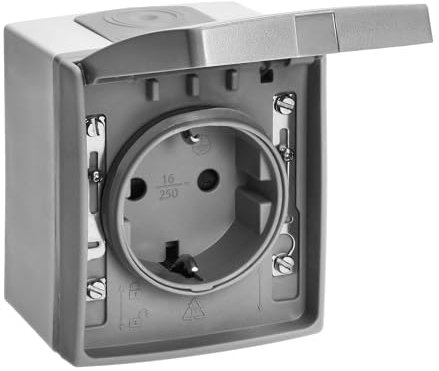 Miratic Presa Elettrica Muro Presa Esterna da Muro Presa Muro Presa da Esterno Impermeabile Presa Schuko Esterna da Muro Presa Corrente Esterna 2 Poli e Terra Schuko IP 55 Grigio Grafite