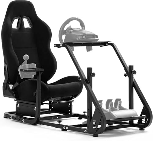 Anman Professional Gaming Simulator Cockpit with Black Gaming Seat Fit for Logitech G923 G29 G920, for Thrustmaster T80 T150,for Fanatec Adjustable Driving Mount Not Included Wheel Shifter Pedal