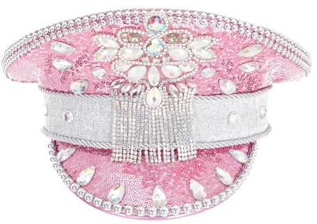 BLESSUME Chapeau de festival de musique à paillettes pour adultes - Chapeau de capitaine militaire steampunk, Rose 1, M