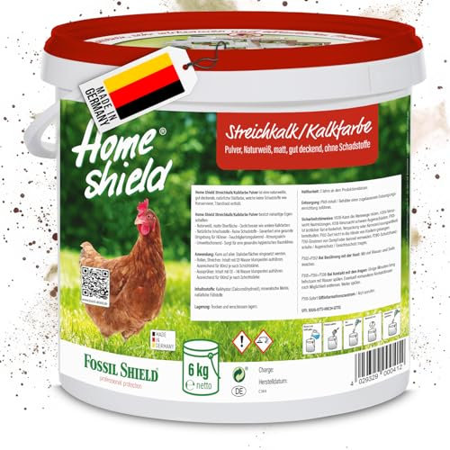 Home Shield Kalkfarbe Hühnerstall Pulver 6 kg im Eimer, weiß - Streichkalk zum Anrühren - Matte, naturweiße Stallfarbe mit guter Deckkraft für Ställe