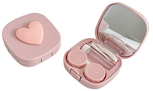 YPBEW Cute Contact Lens Case(Square And Heart) For Travel & Home Colorful Heart Lenses Remover Tool Kit With Contact Lens Holder, Pink