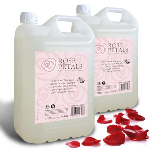 GPQ - Gel/Shampoo 2in1 ROSE PETALS | 2 Kanister x 5 L. | Hotel-Annehmlichkeiten | 90% Natural Origin | Mit Conditioner, ohne Parabene | Hotel, B&B, Landhaus, Kreuzfahrt, Gym | Made in UE