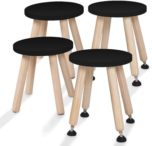 Cateam Tritthocker aus Holz für Kinder und Kleinkinder – 4er-Set – Schwarz – Kinderhocker mit ausziehbaren Beinen – sensorischer Tischhocker – runder Sitzhocker für Kinder mit Nivellierfüßen