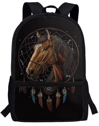 POLERO UOIMAG Rucksack für Kinder, Schultasche, Elementar-Büchertasche, lässiger Tagesrucksack für Jungen, Mädchen, Teenager, Rucksack, Traumfänger für Pferde, Einheitsgröße