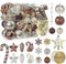 Alupssuc 128 Teiliges Weihnachtskugel-Ornament-Set, Bruchsichere Christbaumschmuckkugeln, Weihnachtsblumen, Bänder, Baumspitze für Weihnachtsbaum, Feiertage, Hochzeitsfeiern mit Haken, Braun & Gold