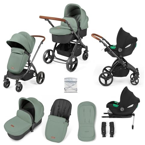 Ickle Bubba Stomp Urban Travel System with i-Size Cirrus Car Seat & ISOFIX Base – Birth to 22kgs (Approx. 4 Years), Lightweight Pram, Carrycot & Seat Unit, Compact Fold & Accessories (Sage Green)