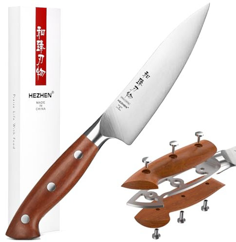 HEZHEN Geman en Acier Couteaux Universels, Couteau Utilitaire en Acier Inoxydable à Haute Teneur en Carbone, Multifunktionales Couteau D'Office Full Tang Manche en Redwood