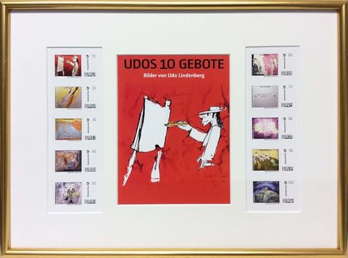 Kunstverlag Christoph Falk Udos 10 Gebote Briefmarken (goldener Rahmen) - Udo Lindenberg Bild