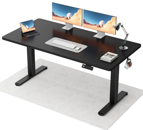 Flamaker Höhenverstellbarer Schreibtisch Ganze Tischplatte 140 x 60 cm Elektrischer Schreibtisch Höhenverstellbar für Steh-Sitz, Computertisch mit Memory-Funktion,Standing Desk,Schwarz