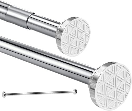 Euschematin Tringle à rideau de douche extensible en acier inoxydable sans perçage, barre de tension réglable, ne rouille pas, ne s'effondre pas, pour armoire, cuisine (Argenté, 48-200cm)