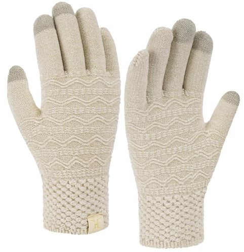 Bequemer Laden Touchscreen Handschuhe Damen Winter Warm Chenille Winterhandschuhe Strickhandschuhe mit Elastisch Manschette Frauen Geschenk, Apricot