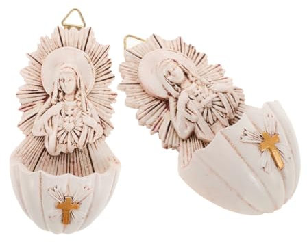 TOPBATHY 2pcs Family Holy Water Basin Church Holy Water Font Holy Water Font Wall Hanging Christ Water Font Holy Water Container Catholic Wall Hanging Statue Crucifix Water Font Resin Beige