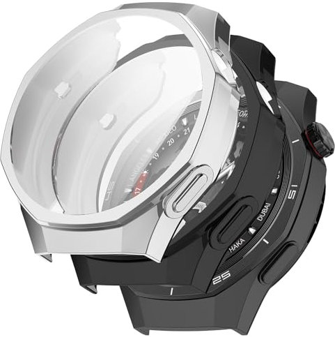 Acadeny[2 Piezas] Funda Compatible con Huawei Watch GT5 Pro 46mm, Plata Negra Funda Protectora Integral con Protector de Pantalla, [a Prueba de Manchas] [Resistente a los arañazos] TPU