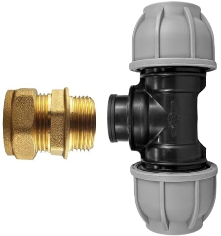 MDPE to Copper Compression Fitting - Durable Elbow, Tee, and Straight Connector for Water Pipes (15mm, 22mm, 28mm) Leak-Proof Design for Plumbing and Irrigation Systems (25mm Tee- 15mm Copper)