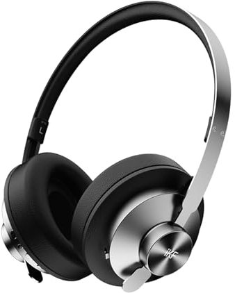 iKF Metal Adaptive Noise Cancelling Kopfhörer, Kabelloser Bluetooth-Over-Ear-Kopfhörer mit Eingebautem Mikrofon, Hi-Res-Audio mit Tiefem Bass, -52 dB, Transparenz Modus, 75 Stunden, Schnelle Ladung