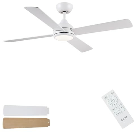 CJOY Ventilatore da Soffitto con Luce 4 Pale, 122cm Bianco Ventilatore da Soffitto con Luce e Telecomando, 6 Velocità, Silenzioso Reversibili CC, 3 CCT Dimmerabile, Modalità Sleep, Timer, Due Colori