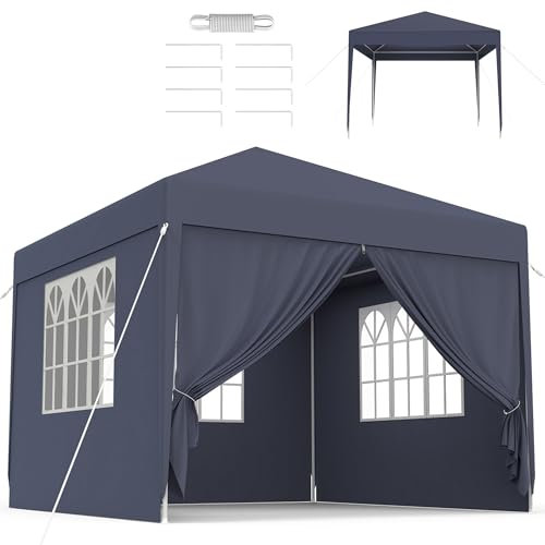 SUBTLETY Gartenlauben Sonnenschutz Gartenpavillon mit Abnehmbarem Seitenwände Faltpavillon aus Stahlrahmen Polyethylen Bierzelt 9㎡ Partyzelt Tragbare Pavillons für Garten Strand (Anthrazit, 3x3m)